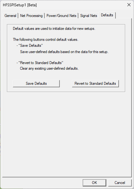 HFSS PI Setup - Defaults Tab