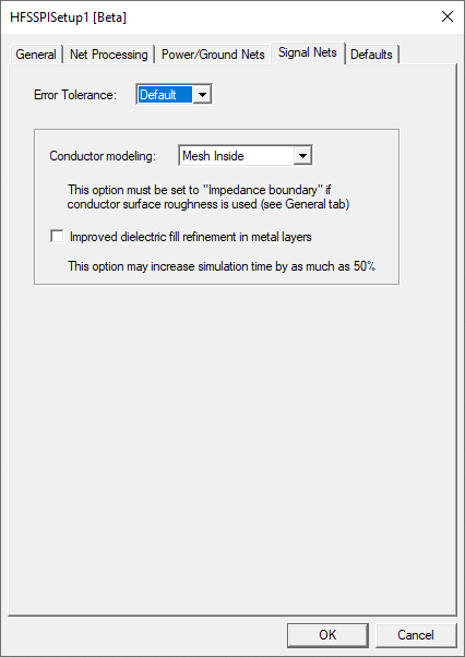 HFSS PI Setup - Signal Nets Tab
