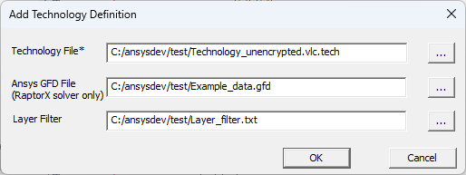 Add Technology Definition Window Add Technology Definition Window