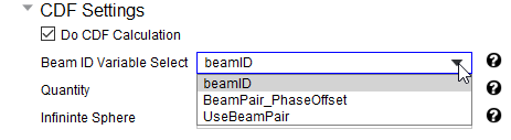 Beam ID Variable Select drop-down menu expanded, BeanID option selected.