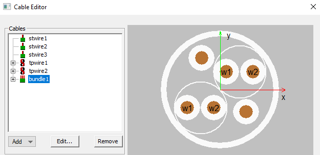 Cable editor window. Cable bundle shown in image preview.