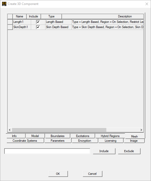 Create 3D Component dialog. Mesh Operations tab.