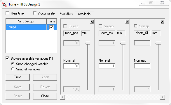 Tune dialog 