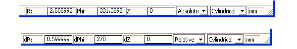 Toolbar with Cylindrical Coordinates