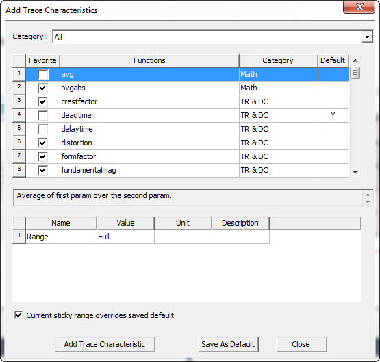 Add Trace Characteristics dialog box.