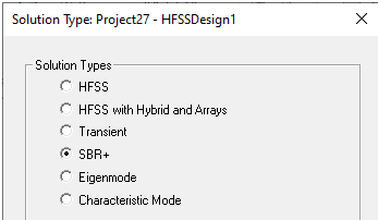 Solution Type dialog. SBR+ option selected.
