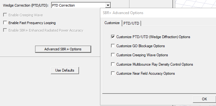 SBR+ Advanced Options dialog. 