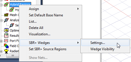 Hybrid Region right-click menu. SBR+ Wedges highlighted. Settings... option selected.