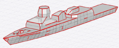 3D Model of a ship with wedges visible.