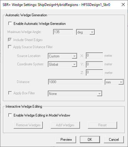 SBR+ Wedge Settings dialog.