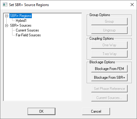 Set SBR+ Source Regions dialog.