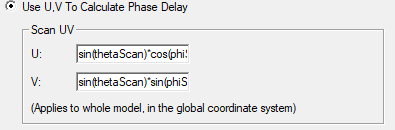 Use U,V to calculate phase delay enabled. Scan UV groupbox, U V fields defined.