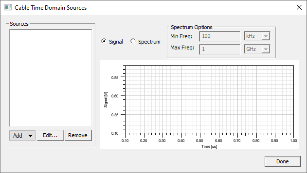 Cable Time DOmain Sources dialog.