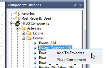 Component right-click menu. Add to Favorites option highlighted.