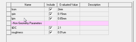 Create 3D Component dialog. Parameters tab, Non Geometry Parameters list highlighted.