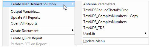 Results menu, Create User Definied Solution option expanded. Results menu, Create User Definied Solution option expanded.