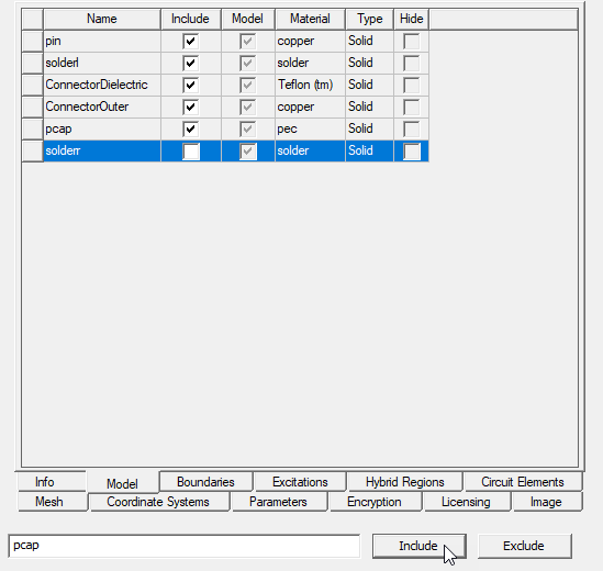 Create a 3D Component. Model tab, Include button selected.