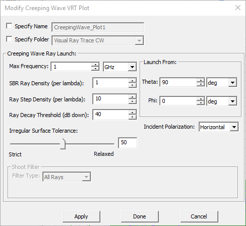 Modifying Creeping Wave VRT Plot dialog.