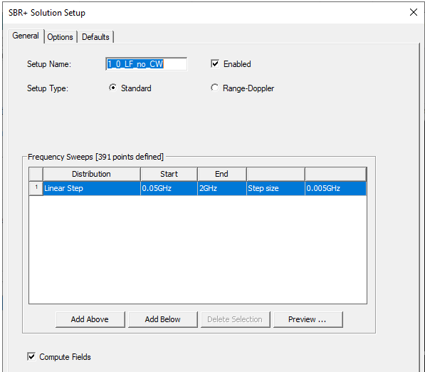 SBR+ Solution Setup dialog. General tab. 