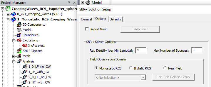 SBR+ Solution Setup dialog. Options tab.