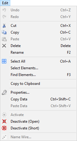 Edit Menu for Schematic Editor