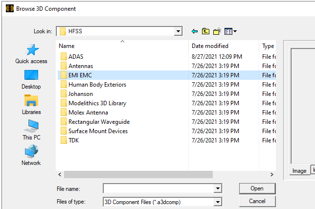 Browse 3D Component dialog.