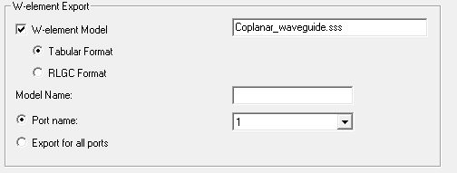 W-Element Export group box. W-element Model option enabled.