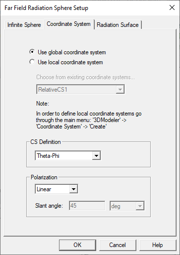 Far Field Radiation Sphere Setup