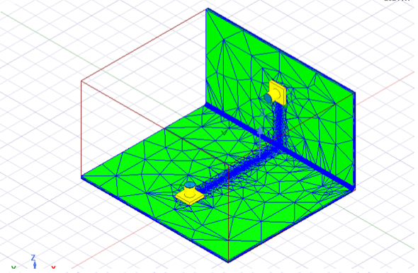 Bent model containing two 3D components. Mesh plotted.