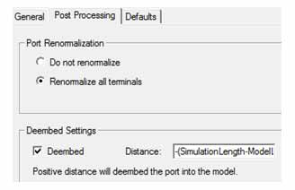 Wave Port dialog box, post processing tab.