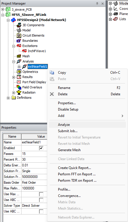 Project Manager Window > Project Tree > Active Design Folder > Analysis