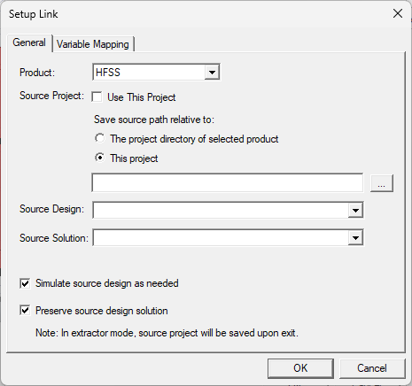 Setup Link Window