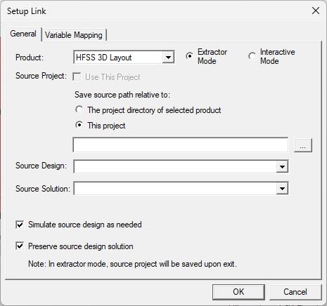 Setup Link Window