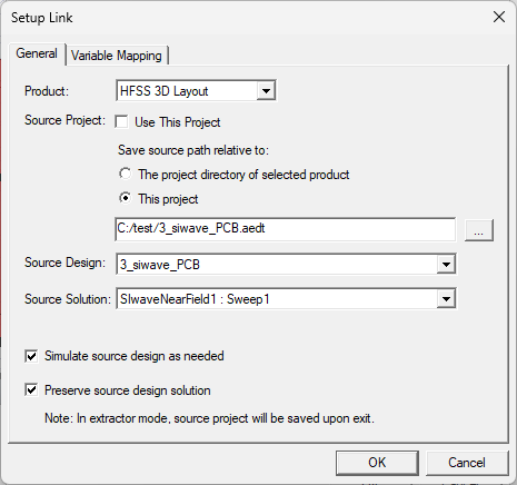 Setup Link Window