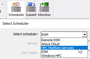 Select Scheduler dialog. Select Scheduler set to HPC Platform Services.