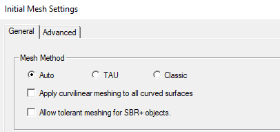 Initial Mesh Settings dialog. General tab.