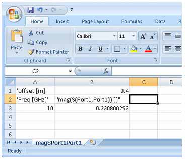 File titled magSPort1Port1 opened in Microsoft Excel. 