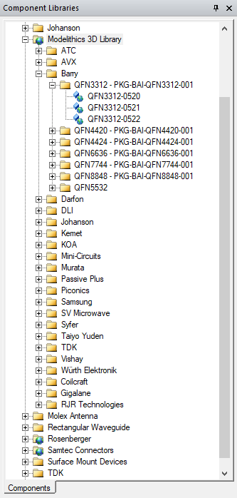 3D Component Libraries panel.