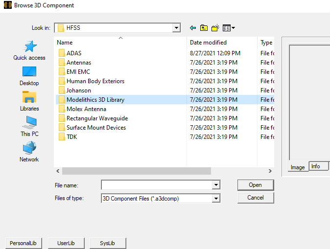 Browse 3D Components dialog.