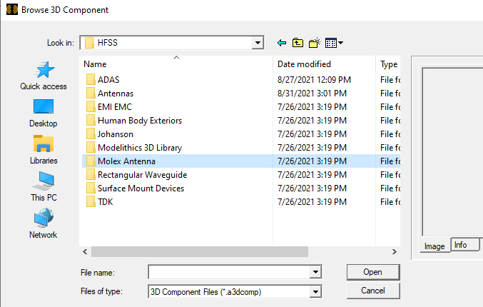 Browse 3D Components dialog.