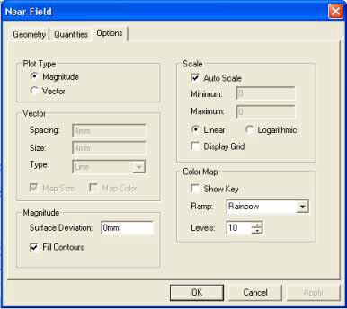 Near Field dialog, Options tab.