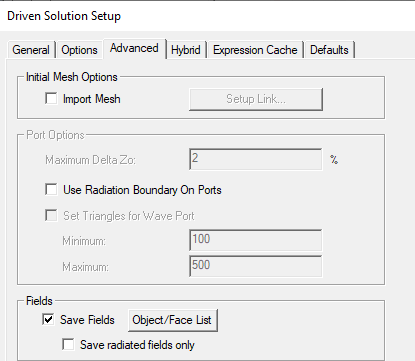 Driven Solution Setup dialog.
