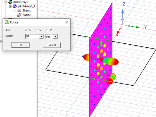 3D Component in the modeler window. Rotate dialog.