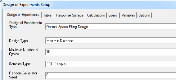 Design of Experiments Setup dialog box.