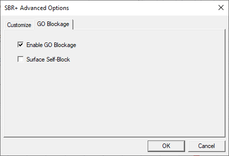 SBR+ Advanced Options window. GO Blockage tab. GO Blockage Options
