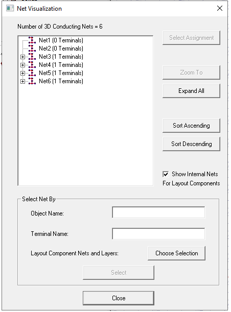 Net Visualization dialog.