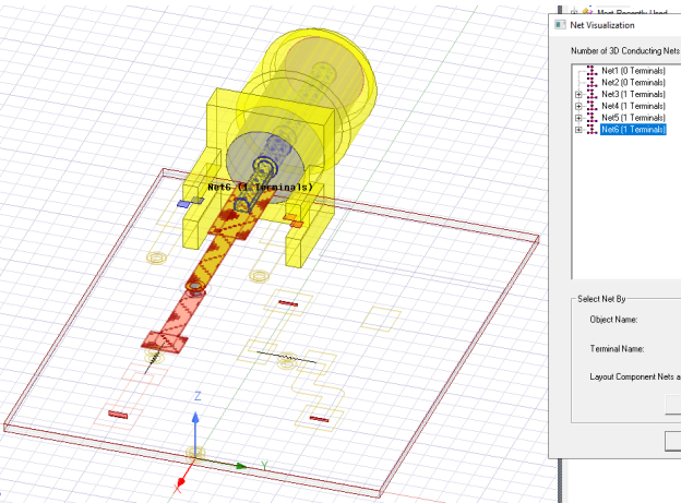 Design displayed in the model viewer. Only the selected net objects are highlighted.