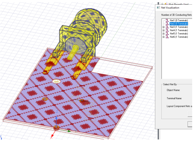 Design displayed in the model viewer. Only the selected net objects are highlighted.
