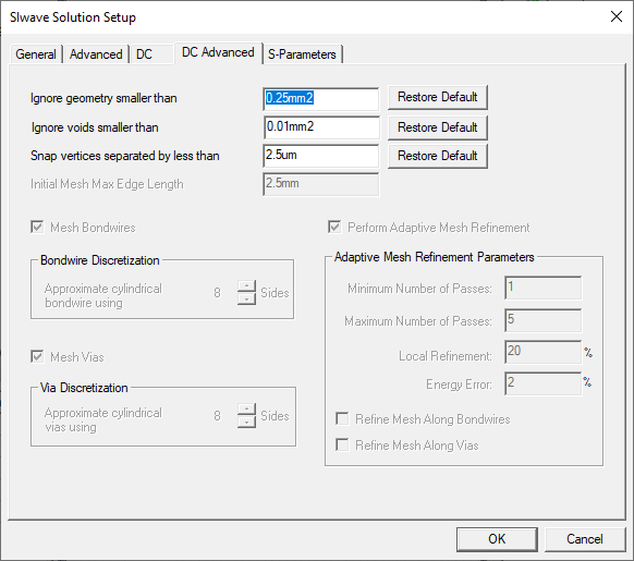 SIwave Solution Setup - DC Advanced