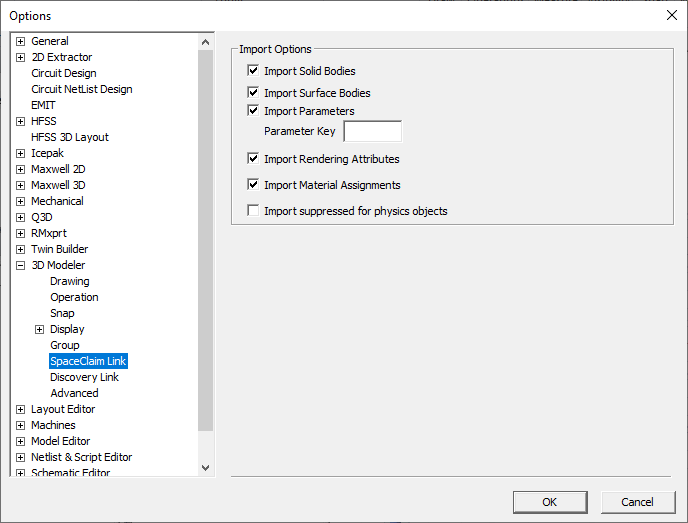 SpaceClaim Link Options